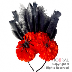 VINCHA FRIDA HALLOWEEN FLORES ARAAS Y PLUMAS x 1